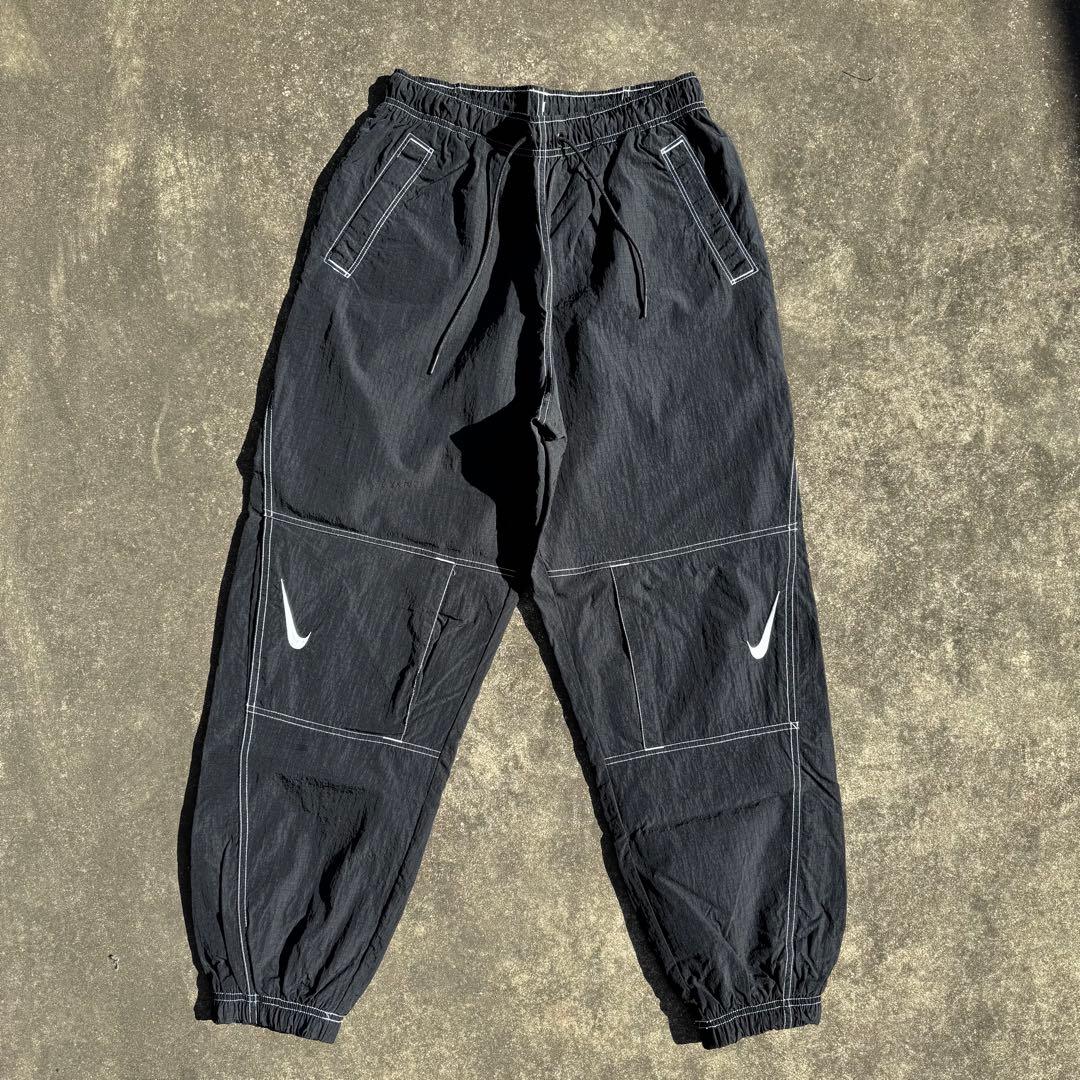 NIKE ナイキ スウッシュ ナイロンパンツ 黒 M ステッチ トラックパンツ