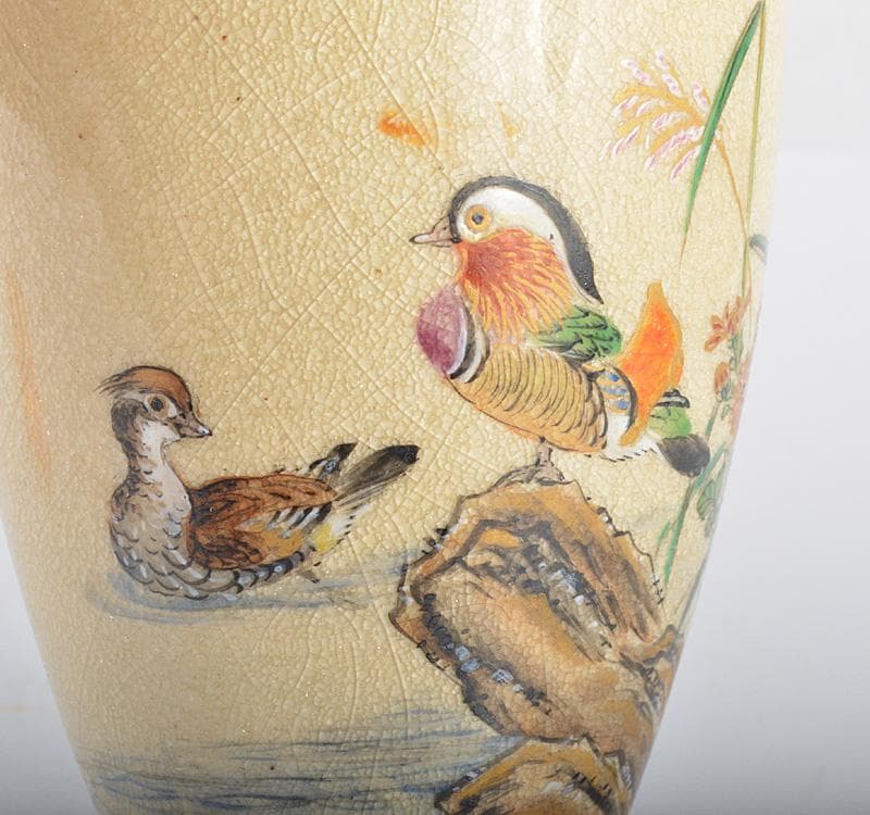 薩摩焼　串木野窯　花鳥文　花瓶　V　R4212