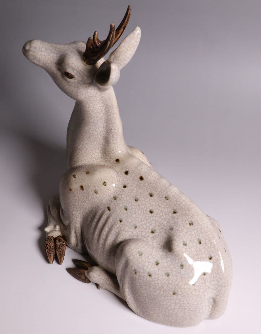 九谷焼 八弘窯 木田弘雄 鹿 置物 高28.3cm 陶芸 動物【MA868】