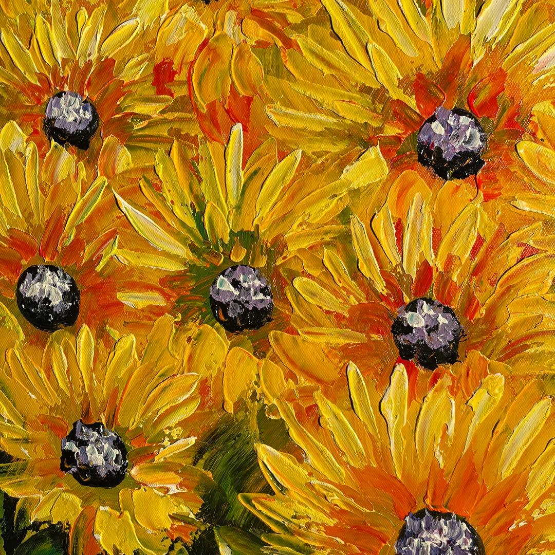 手書き油絵 ひまわり畑 絵画 インテリア 油彩画