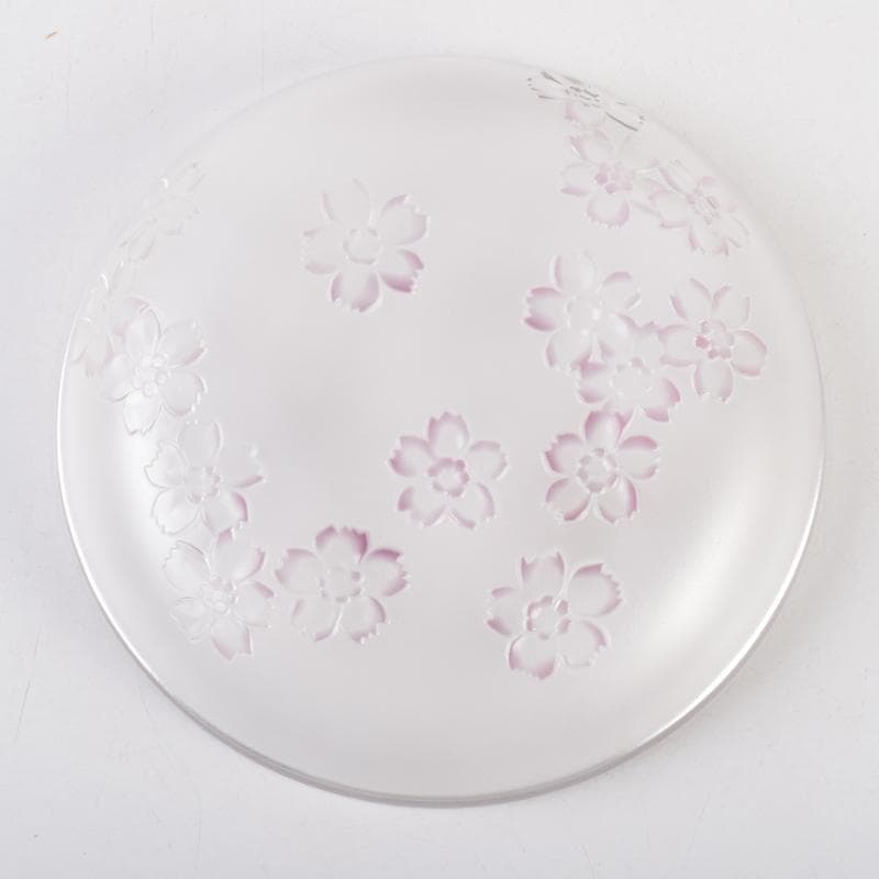 ガラス工芸　荒木良忠作　桜刻　皿　共布共箱　C　9100