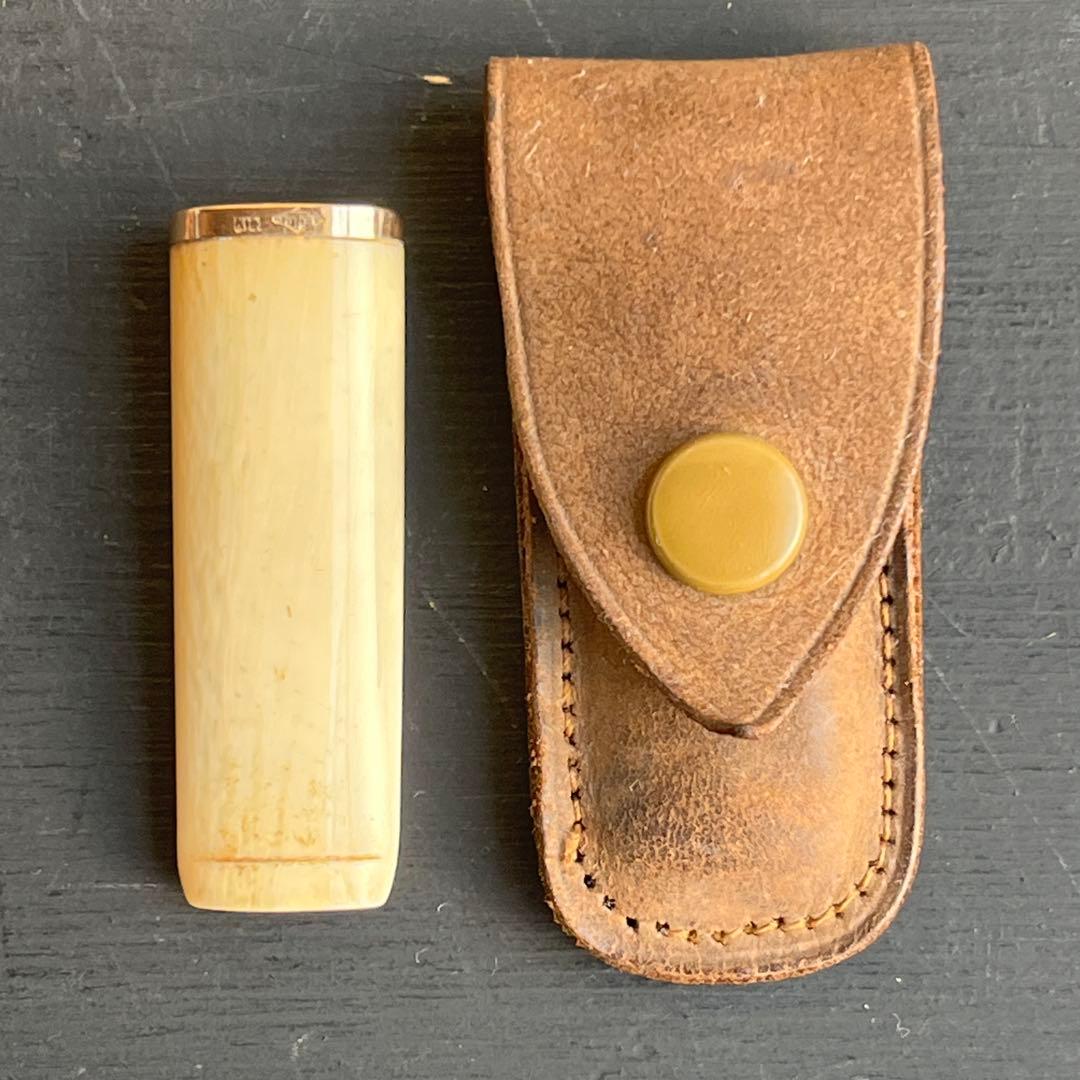 14金 パイプ 吸い口 マウスピース レザーケース付き 喫煙具 タバコ 骨董