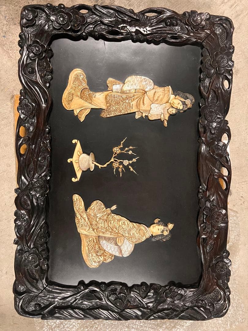 芝山象嵌、天然素材 漆器トレイ 金箔装飾