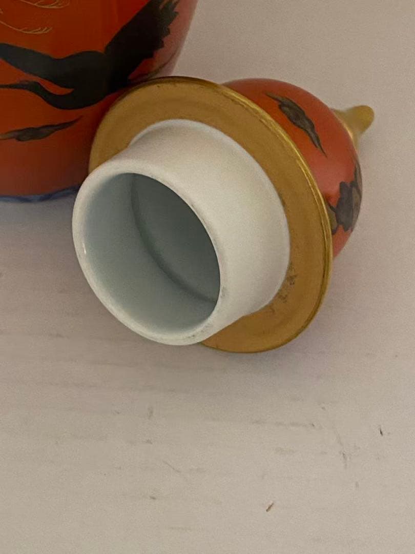 深川製磁 飾壺染錦手波鶴紋 陶器 年代物