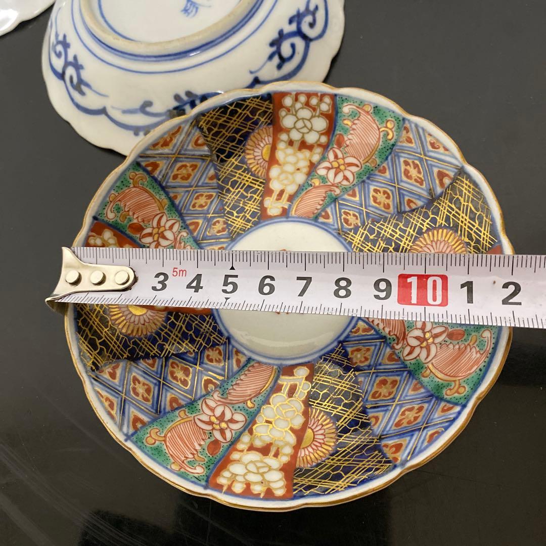 大聖寺伊万里 金襴手 奇玉宝鼎之珍 壽文捻り菊皿 六客