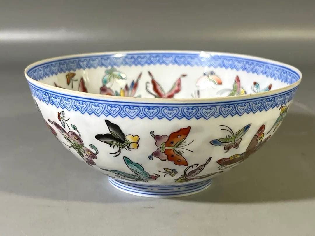 DT699 中国 薄胎 色絵蝶紋 碗