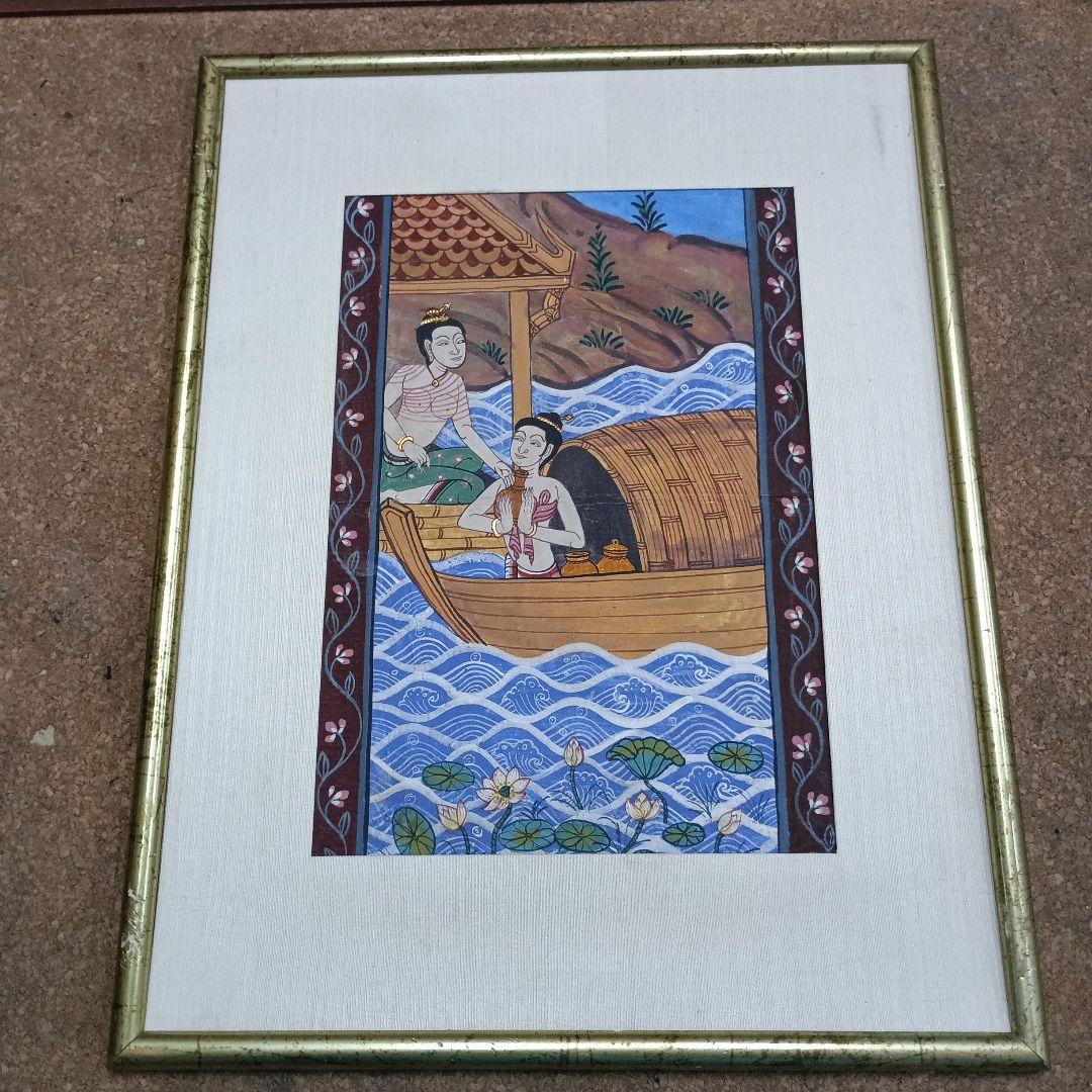 4446)タイの寺院画・宗教画？？？　水彩系の直筆　詳細不明