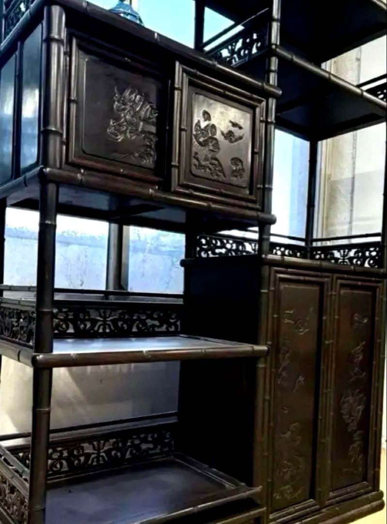 ✨⭕️古典的デザインの高級飾り棚✨レア 骨董品 棚　茶箪笥　昭和年代品　家具⭕️