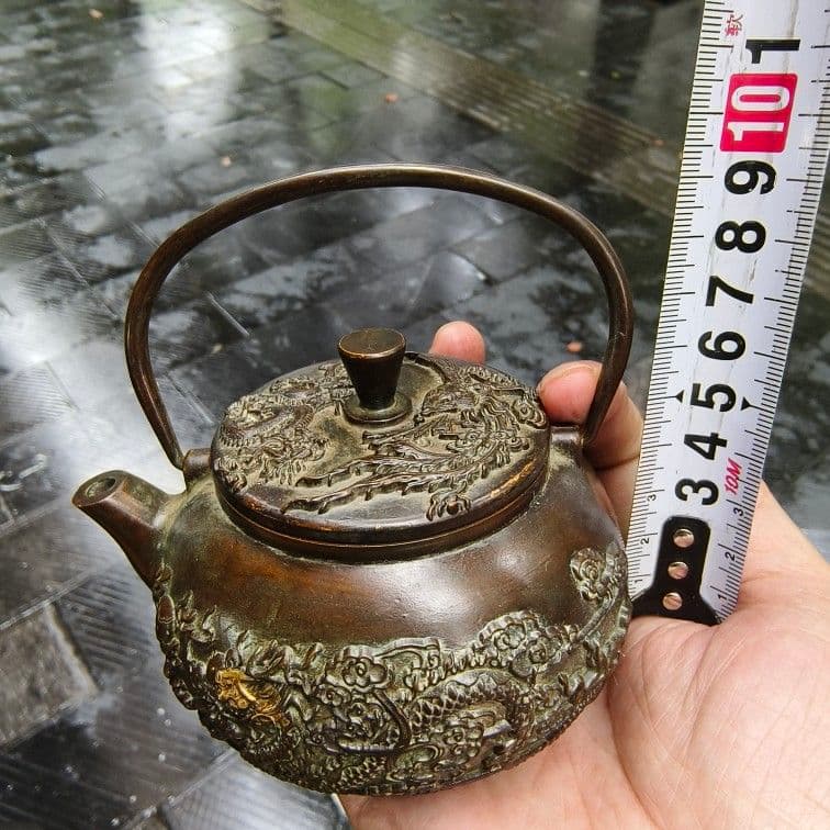 銅器 提梁壺 点金龍鳳徳利 茶壺 茶道具 装飾品 工芸品 美術品 置物