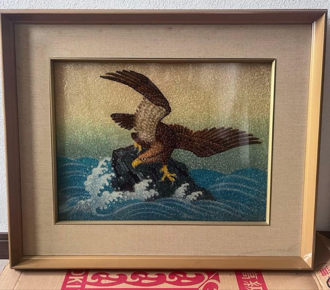 ビーズアート 鷲の絵画 金色フレーム