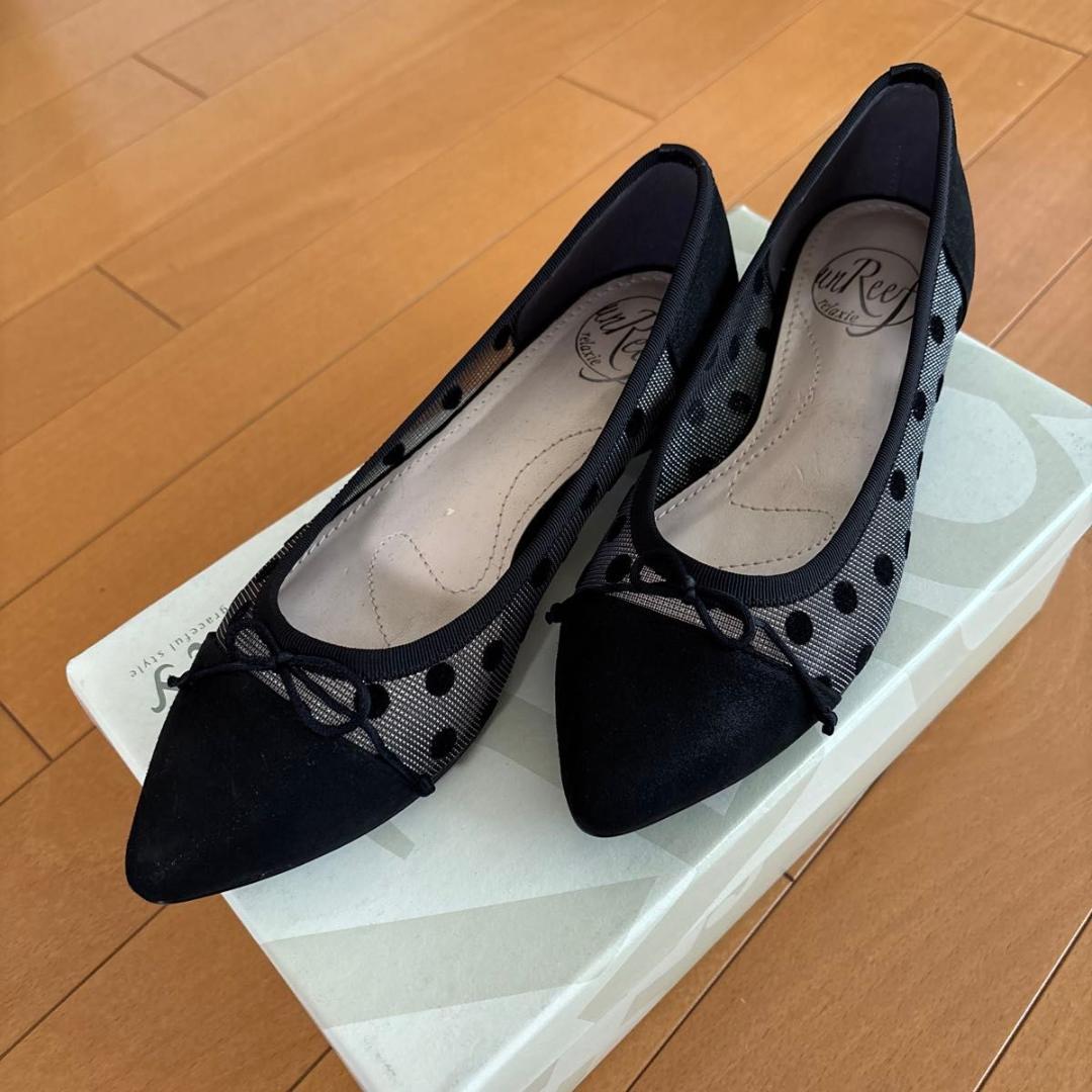 バレエシューズ 黒 ドットメッシュ