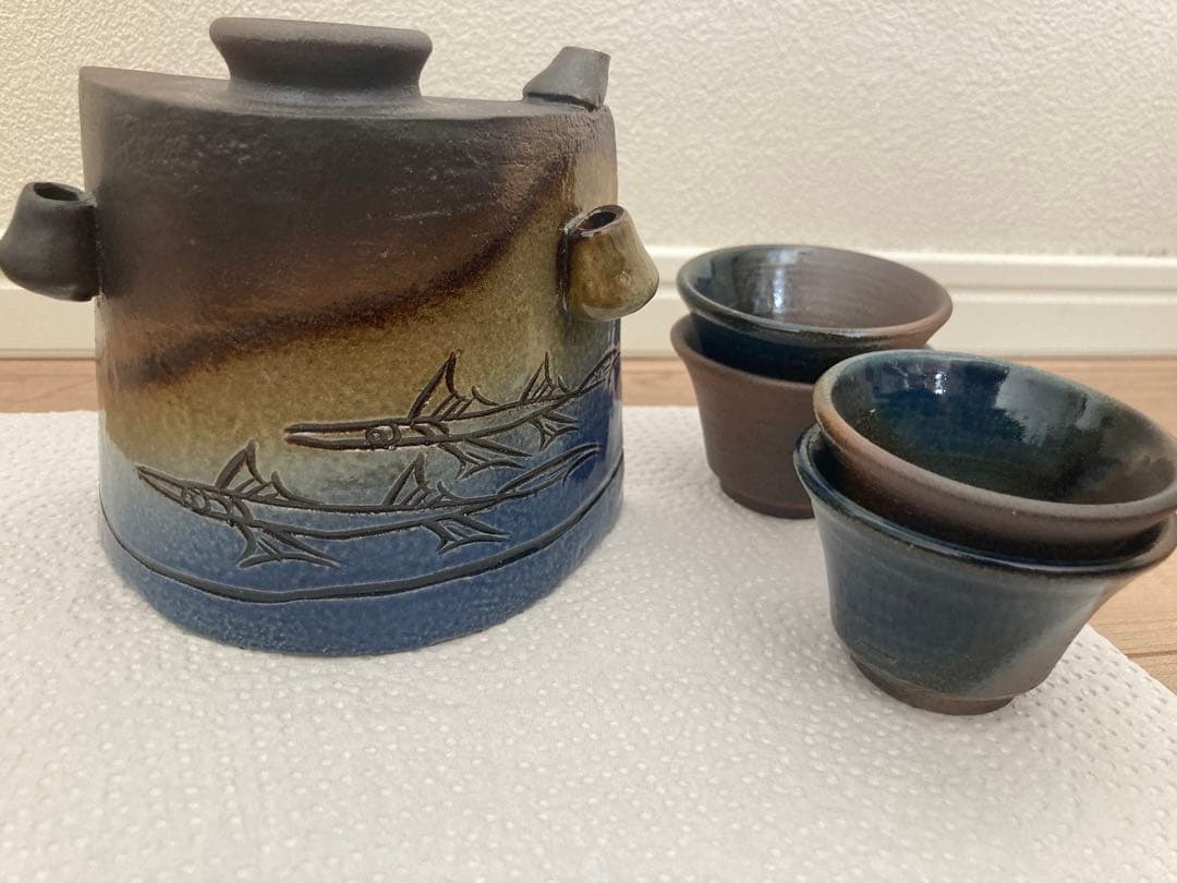 與宏文　遊魚文だち瓶　泡盛酒器セット