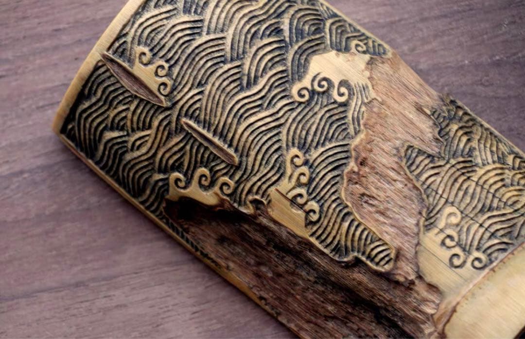 001虫喰い竹彫刻茶則、茶合、仙媒、茶道具、煎茶、煎茶道具、中国茶、日本茶