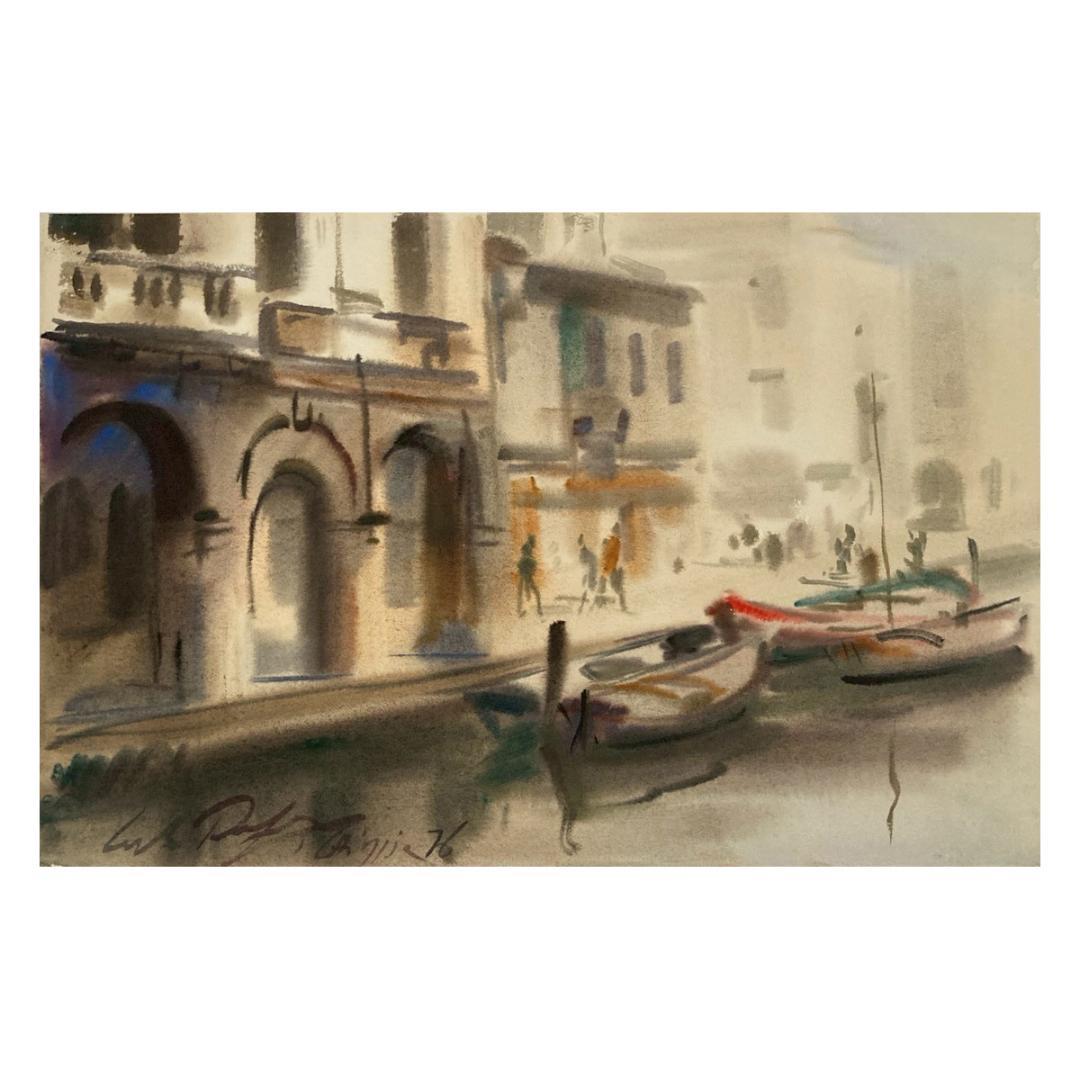 カルロ・ルヴァニャン｜キオッジャ｜ 水彩画｜原画｜20世紀アンティーク品