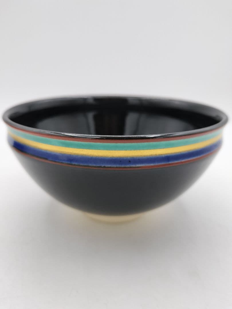 c773 数茶碗 黒仁清　独楽文 手塚桐鳳 10客 木箱 茶道具 古物