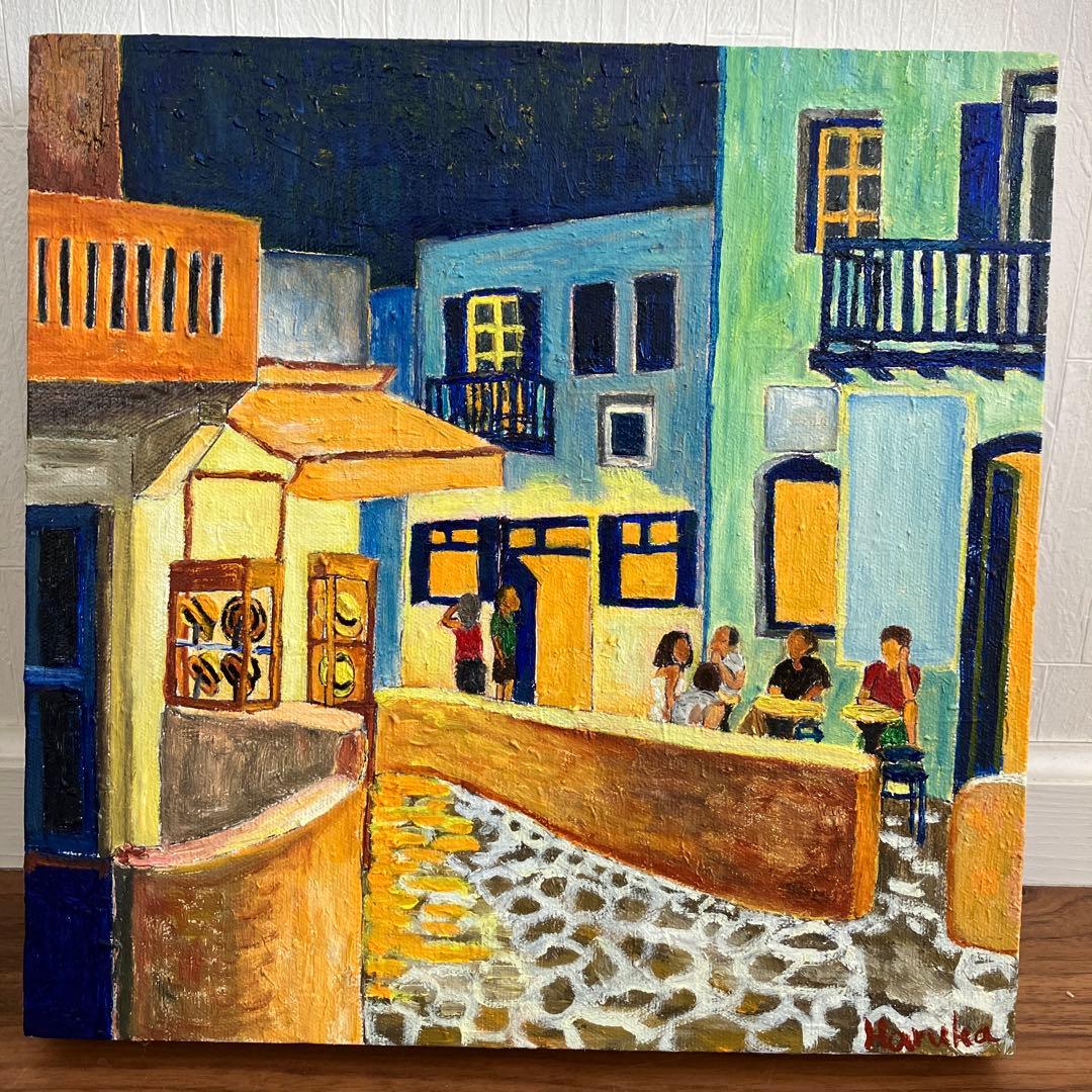 絵画　風景画　油絵　夜の街2 キャンバス