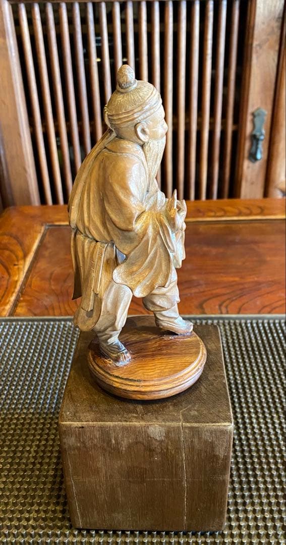 台湾木彫彫刻　福禄寿/仙人 鑑賞台座付 ヴィンテージ　レア 中国　台湾茶器