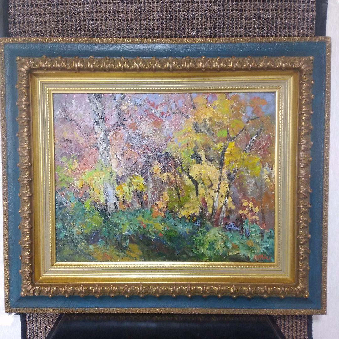 絵画　油彩画「錦木」示現会 荒木総一 　F6 　額装　原画　油絵　静物画　額