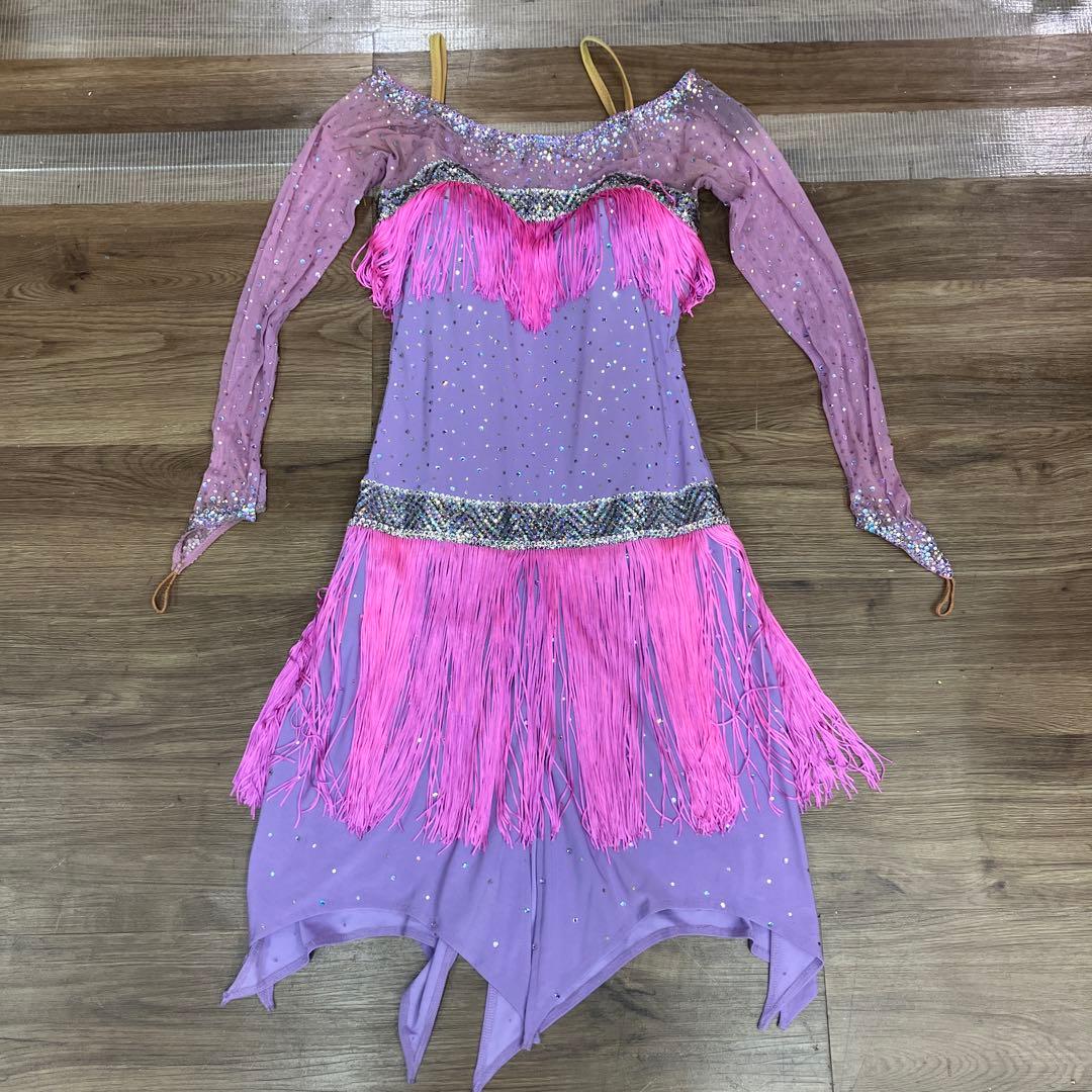 2.3 競技ダンス ラテン バトン用 ドレス パープル ピンク 社交ダンス