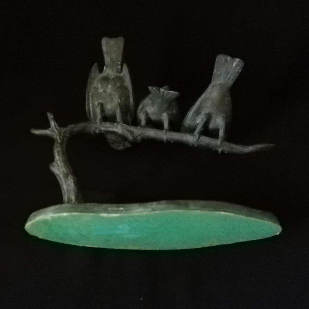 超レア逸品　枝に止まった3羽のスズメ　ブロンズ　W.ROBRA作　アールヌーボー