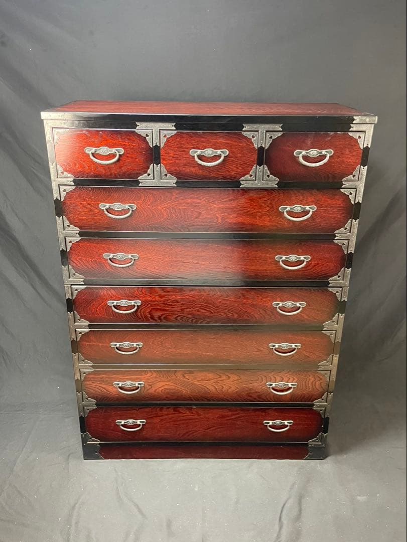 民芸調 時代箪笥 和箪 高さ約140cm 2分割 和家具 7段 収納 物入 木製