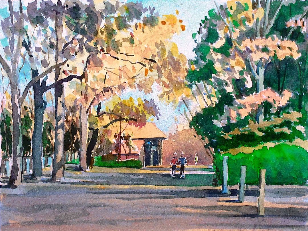 相模原公園風水彩画 額縁付き