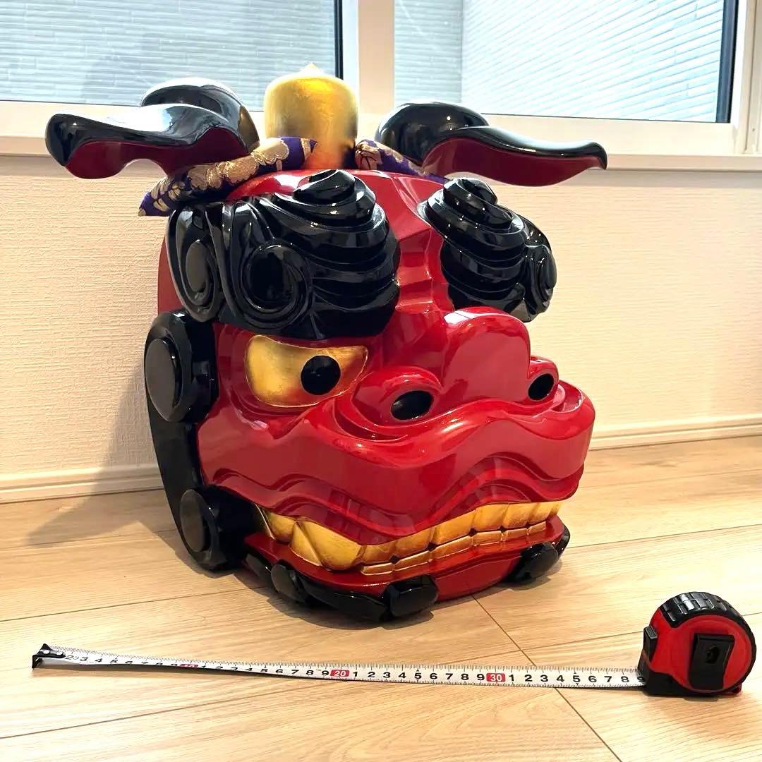 【大ぶり】獅子舞　獅子頭　木彫魔除け　祭　置物　古美術　神楽 木製 木彫 正月