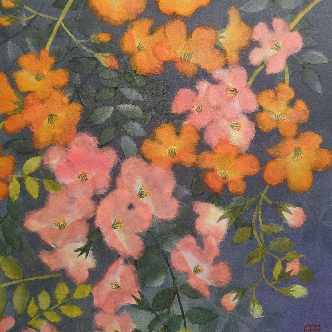 【ちぎり絵】「映(はえる)」　ノウゼンカズラ　ハンドメイド　(P 10)　彩りを