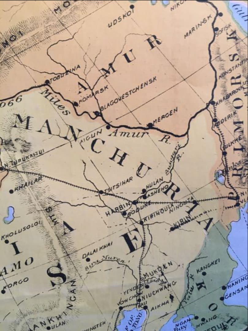 アンティーク大型 地図 マップ　アメリカ歴史教材地図 　アジアの近代史領地マップ