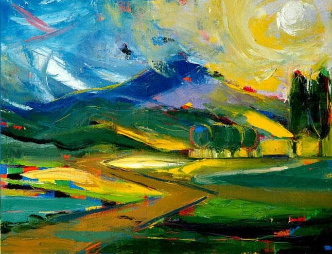 油絵 菅家令子 絵 絵画 インテリア F4-081411 風景 朝陽 夕陽 田園