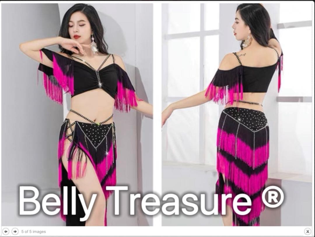 ベリーダンス　ドラムソロ フリンジダンス衣装 黒とピンク