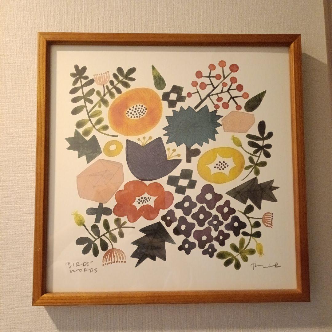 バーズワーズ　シルクスクリーン　フラワー　30×30　フレーム付き