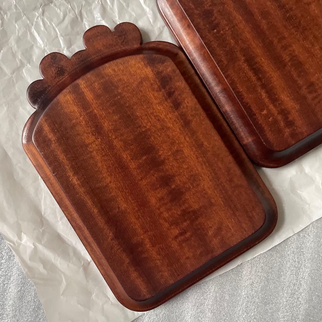 軽井沢彫　桜彫り　銘々皿　菓子皿　角皿　　　　木製トレイ　コースター　２枚セット