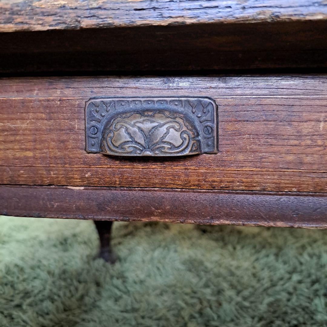 昭和レトロ　ヴィンテージ　木製　文机　飾り台　天板一枚板　ろくろ脚