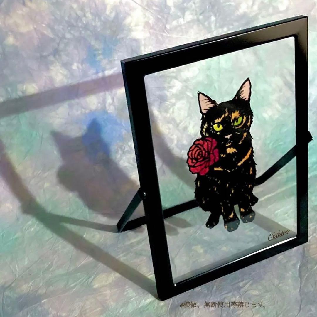 絵画 猫 さび猫 黒猫 切り絵 日本画 猫の絵 猫雑貨 立体 影絵 春 和紙