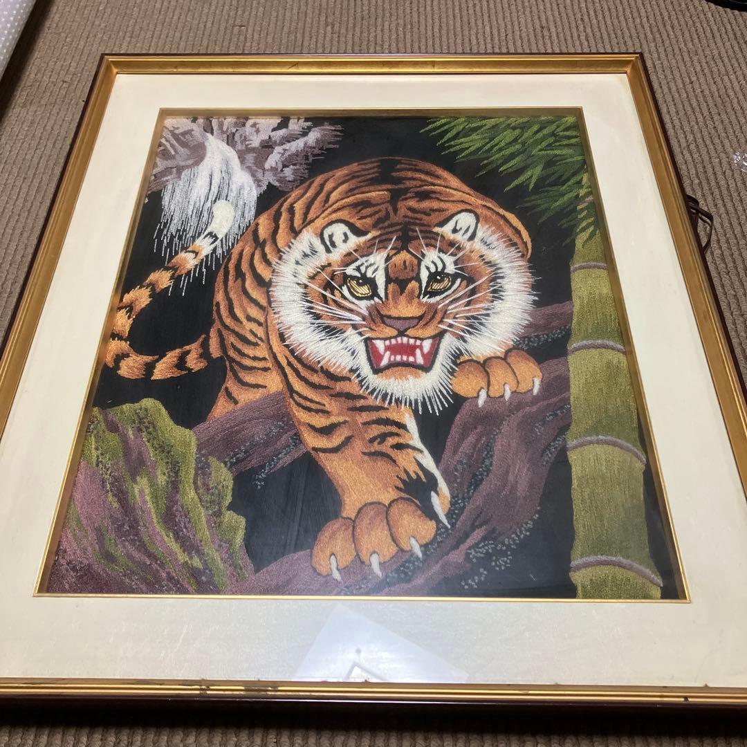 レトロ 糸の絵画 松鳩文化刺繍 虎 寅 トラ 竹林 絵画 芸術 美術 アート