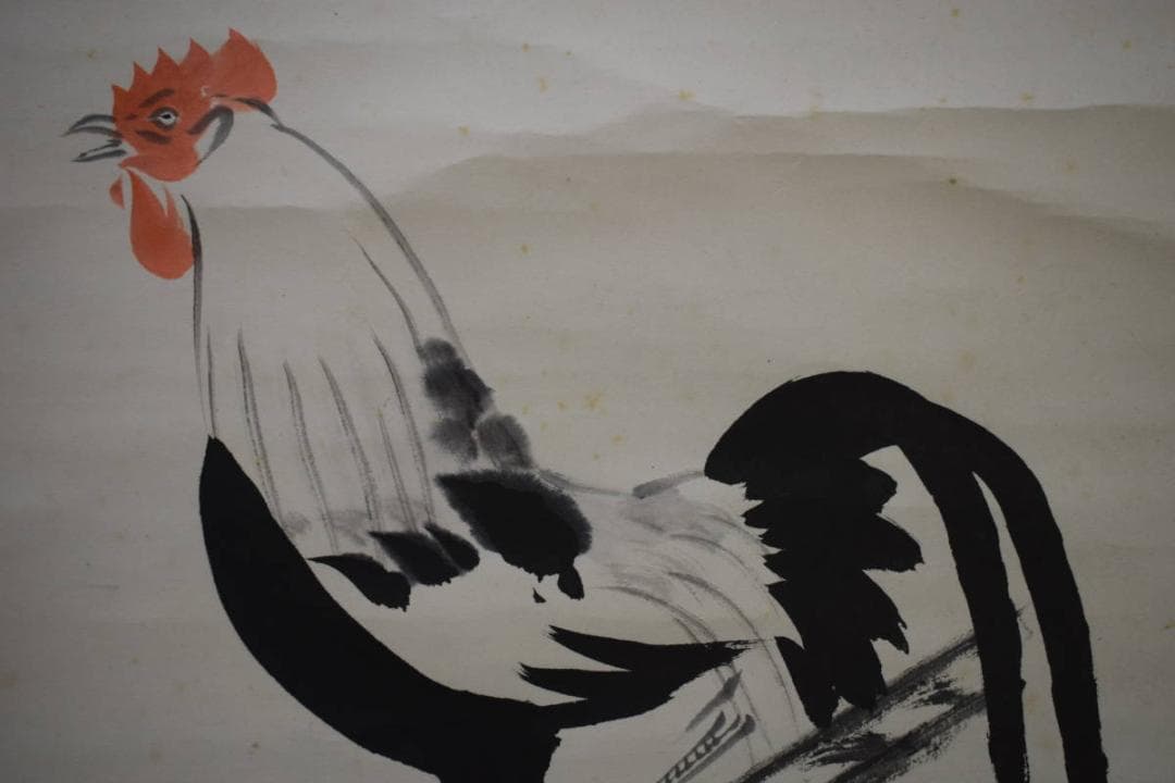 真作/東福寺/12代管長/晦宗/林恵鏡/鶏画賛/杉共箱付/布袋屋掛軸HJ-873