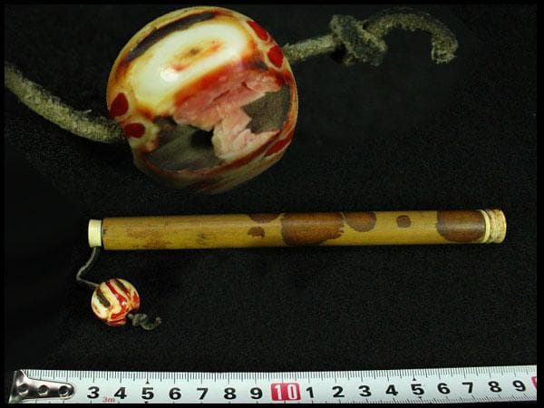 古美術 斑竹 鶴天 根付 提げ物 時代物(K-BB488)