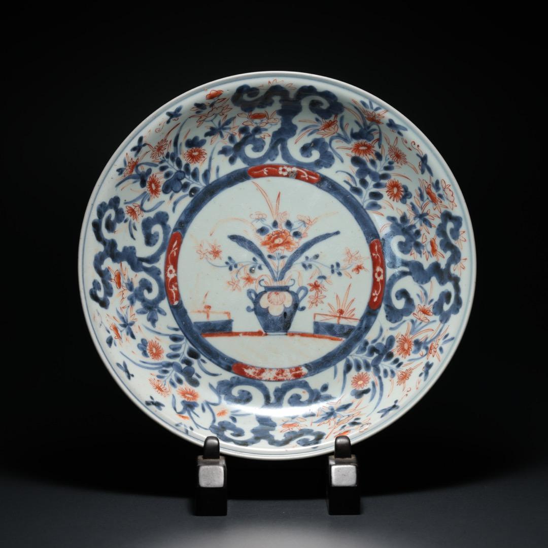 伊万里色絵花籠図皿　∅31cm　古伊万里　骨董　R1370A