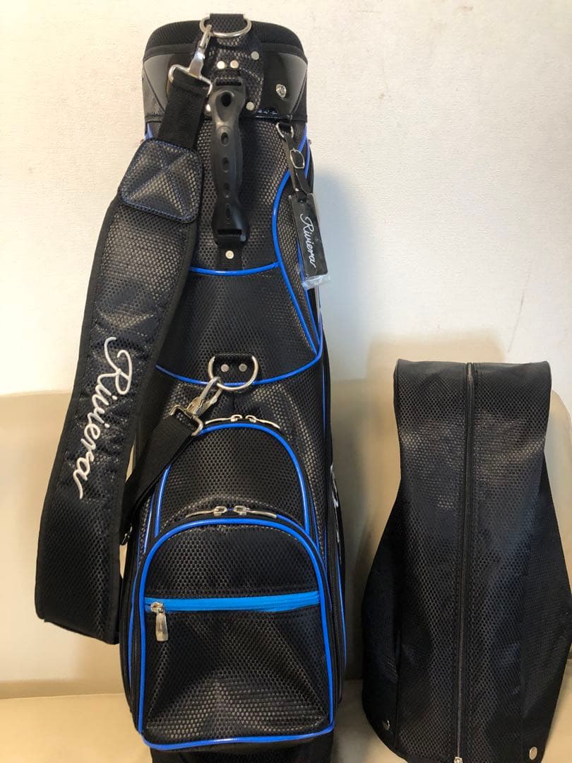 【送料込み】美品　リビエラ　キャディバッグ　青　黒　ゴルフバッグ