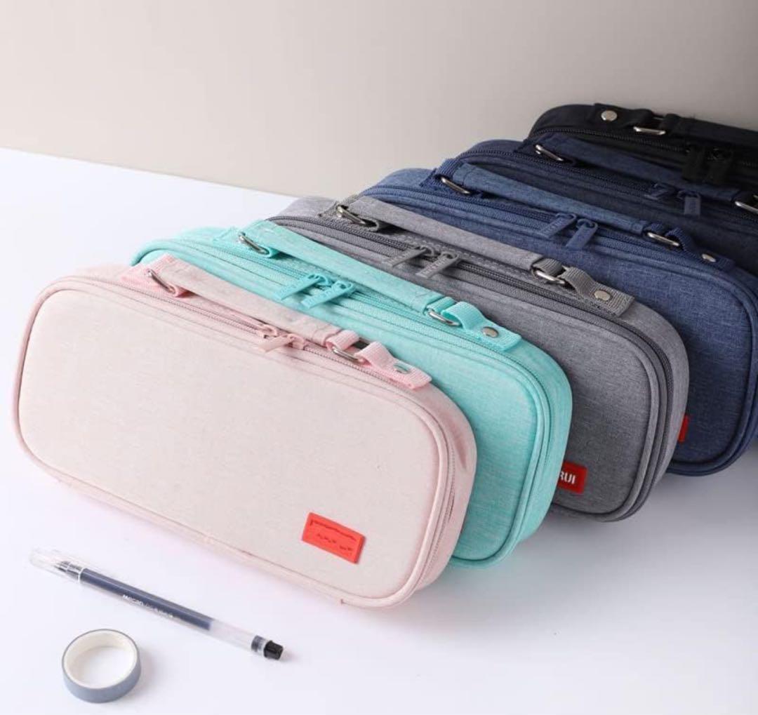 【グレー】ペンケース 文具バッグ 化粧ポーチ 収納ケース 多機能ケース 筆箱