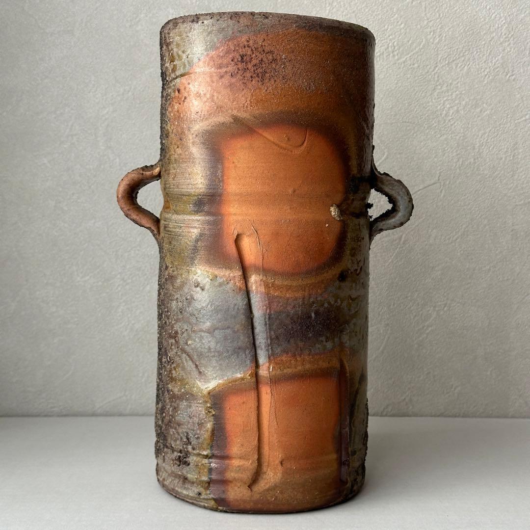 松井與之 備前 花器 二度焼き 花入 共箱