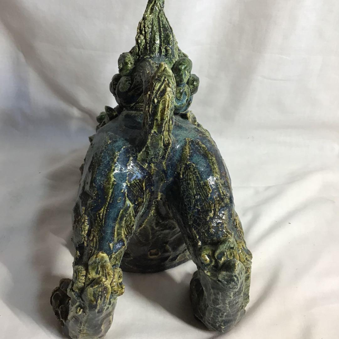 瀬戸織部釉　赤津　前川 電光作 唐獅子　　木製箱付き