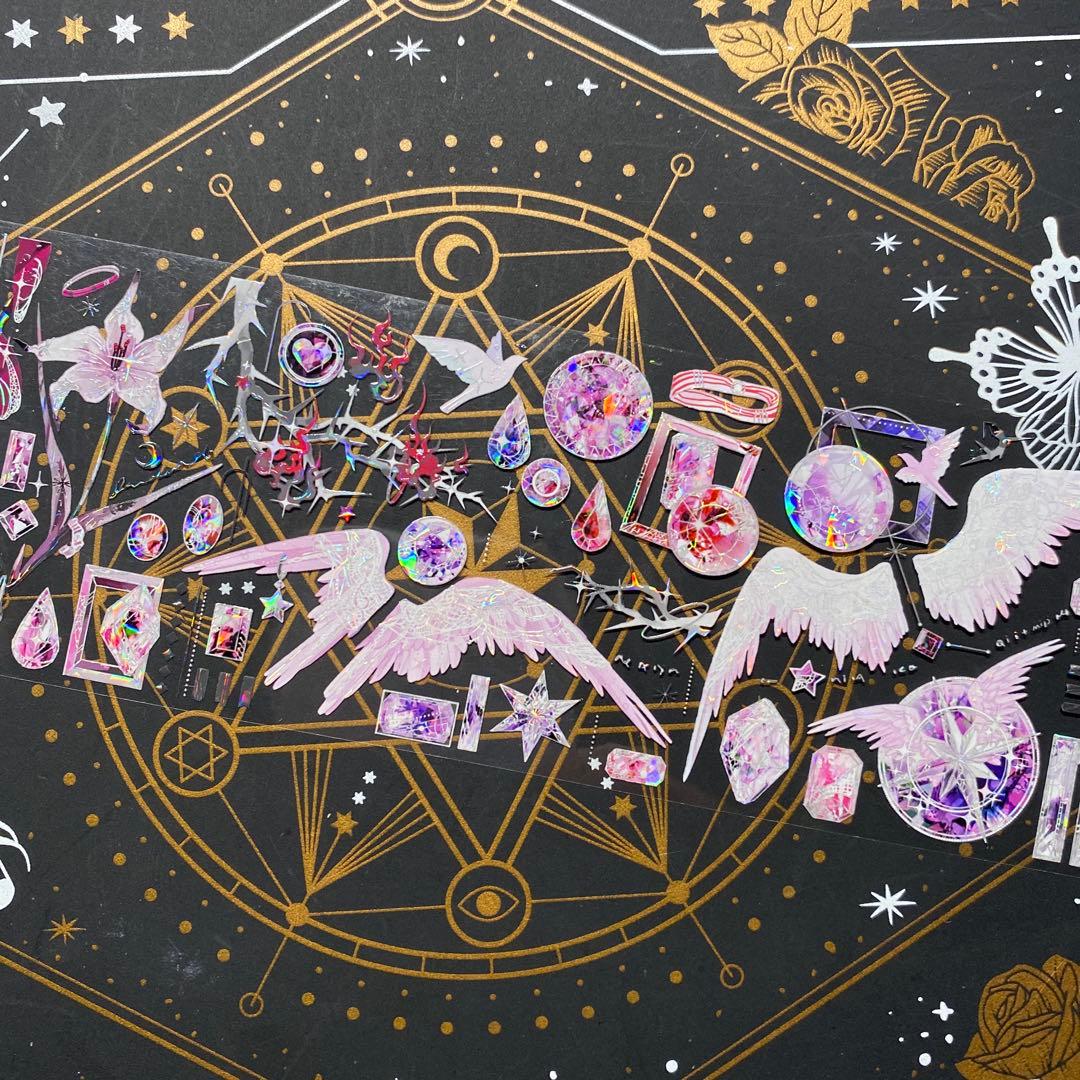 【9214】海外　マステ　中古巻　貝殻光マスキングテープ　宝石　翼　装飾系