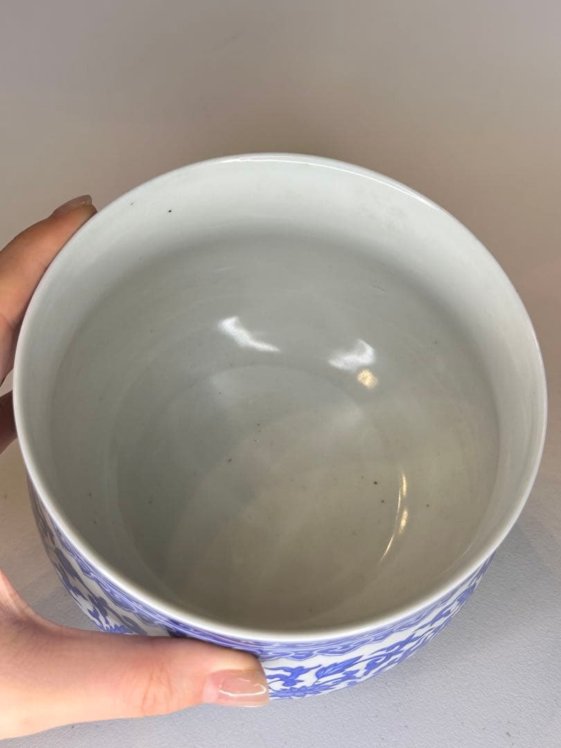 大清道光年製 底款　青花染付　鳳凰文　小缸　中国古美術