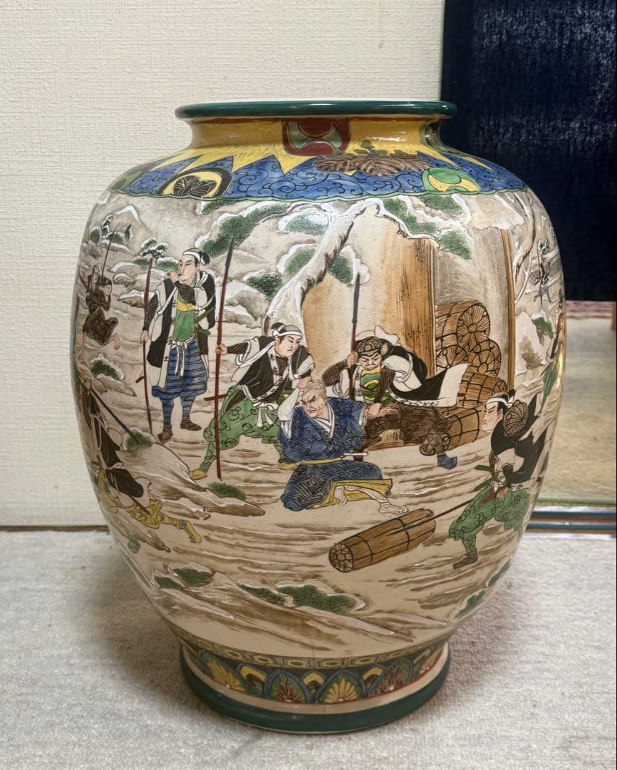 時代　仁清造　武士紋　大壺　色絵　アンティーク　送料込み260202