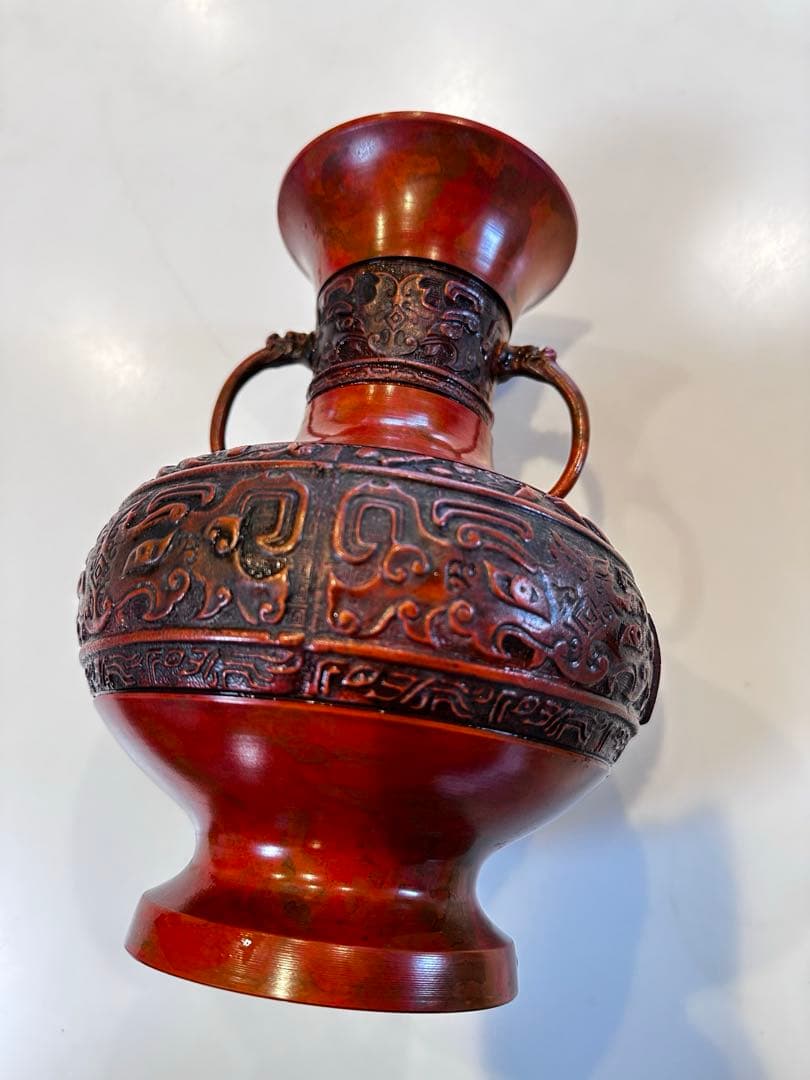 古い 高岡銅器 耳付花瓶 天龍 龍泉堂 在銘｜銀婚記念 香川県警察職員互助会