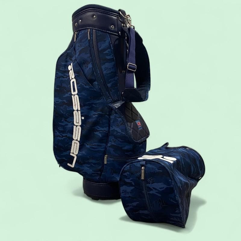 Rosasen ロサーセン キャディバッグ ネイビー 総柄 ゴルフ 9型 5分割