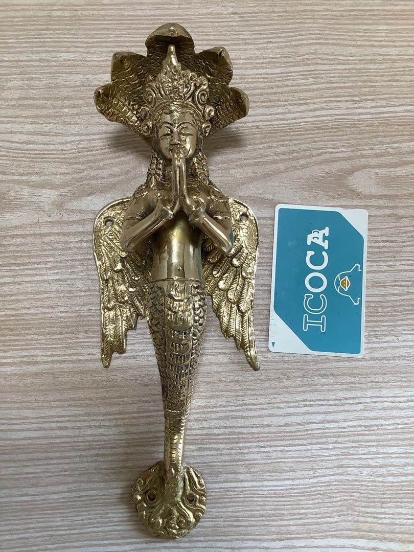 《 ヒンドゥー教　新品 》 ドアハンドル　ナーガ　女神　真鍮　25cm B