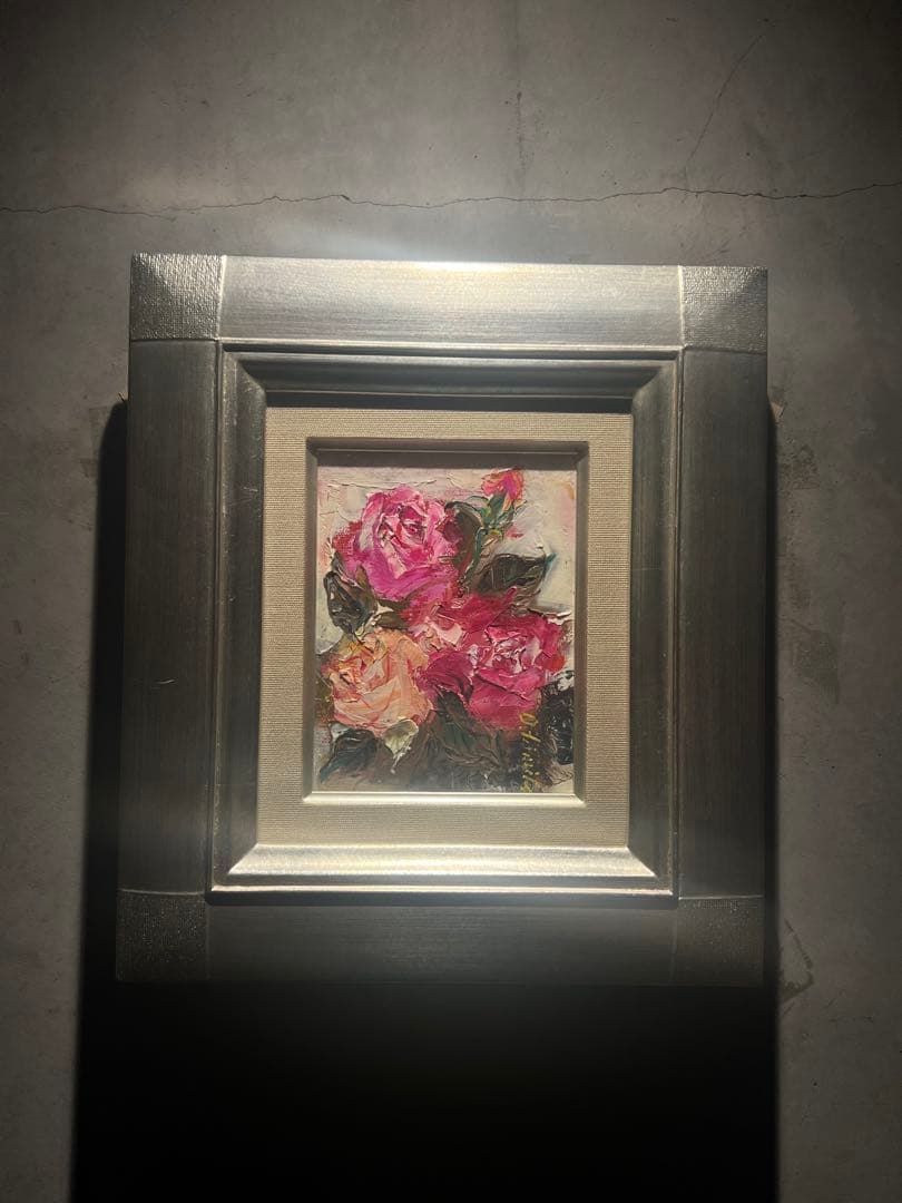 他の人発送×大岡貴美子【ばら】　肉筆油彩画　直筆サインあり